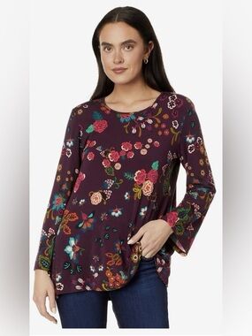 Johnny Was Janie Favorite Swing Tunic Tee Purple Colorful Floral Medium Boho